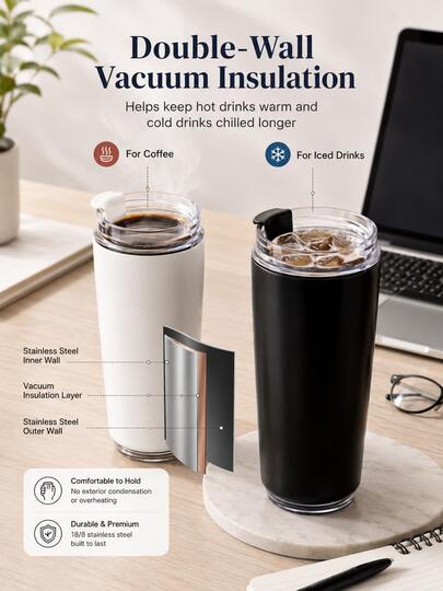 Unisex Stainless Steel Insulated Tumbler, Double-Wall Vacuum Insulation, No Condensation, Minimalist Portable Coffee Cup, Suitable For Iced Coffee, Tea And Hot Drinks, Office, Car, Travel, Desktop, Commuting, Back To School, Christmas Gift