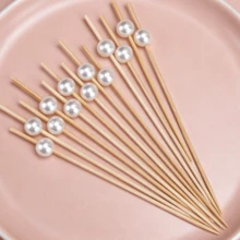 100pcs White Pearl Disposable Fruit Picks, Elegant Cocktail Toothpicks For Wedding Dessert Cake Party Decor - Ginger - View 7