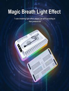 GAMINJA Kühlständer mit RGB-Lampe für CD/Digitale Bearbeitungskonsole, inklusive Doppel-Ladestation für Controller, Kühlventilator, Fernbedienung/CD-Aufbewahrung, USB-Hub und Kopfhörerhalter - Verbesserte Version – Weiß - Übersicht 5