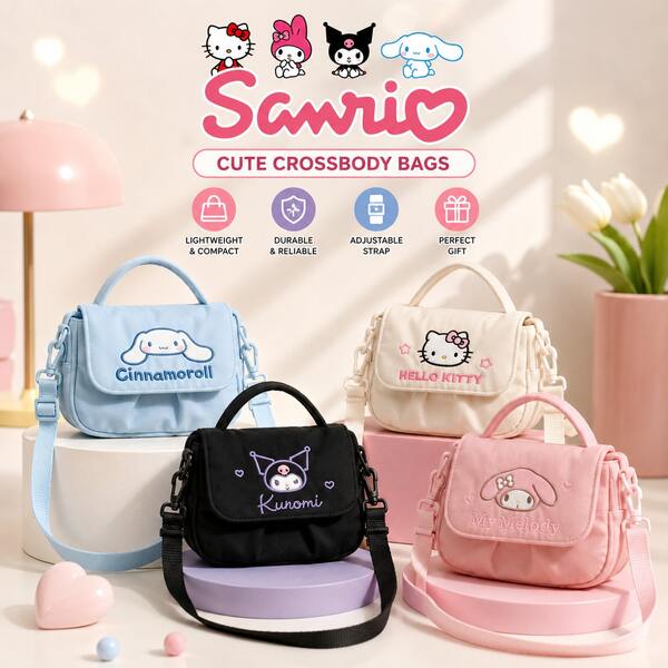 1pc Officially Licensed Sanrio Hello Kitty Embroidered Saddle Bag, Fashionable Versatile Mini Crossbody Shoulder Handbag, Birthday Gift For Girls