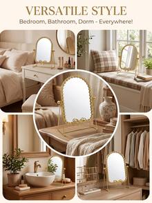 Specchio da toeletta stile europeo vintage, specchio da trucco da tavolo con supporto regolabile, immagine ad alta definizione, decorazione da camera da letto, specchio da trucco portatile, adatto per dormitorio, viaggio, bagno, ufficio, scrivania, ritorno a scuola, regalo di Natale, adatto per donne, ragazze, studenti, adolescenti - Multicolore - Visualizzare 8