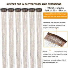 Hair Tinsel 6pcs Shiny Hair Clips, 23.6 Inch Glitter Hair Extensions Clips Set, Heat Resistant Shiny Fairy Hair Accessories, For Women (Brown) - Coffee Brown - View 2