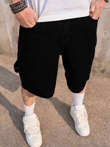 Men's Casual Denim Shorts, Summer American Style Washed Vintage Light Blue Loose Fit Bermuda Shorts - Black - View 4