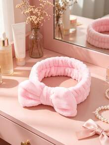 1 pieza Diadema de baño rosa, diadema de maquillaje facial con decoración de lazo de poliéster lindo, adecuada para baño, regalo de Navidad, decoración del hogar y baño, verano - Multicolor - Ver 1