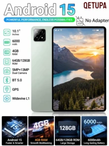 Qetupa 10.1 吋 Android 平板電腦，4GB RAM 64GB 或 128GB 儲存空間，八核心 CPU，5MP 前置 13MP 後置雙鏡頭，6000mAh 大電池，WiFi 6，藍牙 5.4，內建 GPS，Widevine L1 認證 HD 平板，適合娛樂與學習（不含適配器） - 綠色 - 查看 1