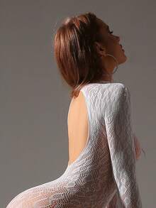 1pc Sexy Lingerie Sexy Long-Sleeved Net Clothes No Open Screen Stockings Net Clothes - White - View 5