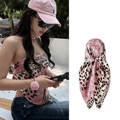 1 chiếc khăn trùm đầu nữ phong cách Bohemian họa tiết da báo bằng satin, khăn tam giác lụa che nắng, khăn quấn đầu chống nắng mùa hè, băng đô Y2K phối đồ đa năng ngọt ngào cá tính thanh lịch, phù hợp cho đi biển nghỉ hè và làm mũ che đầu cho bệnh nhân hóa trị