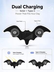 GLANBERT Solar Powered Bat LED Car Light, Wireless RGB Visor Atmosphere Lamp | 100% Solar Powered Bat-Shaped LED Car Lamp. Wireless RGB Ambient Light With Dual Smart Motion Light Sensors & Suction Cup.Festival Decorative Lights - Solar Power + USB Power - View 7