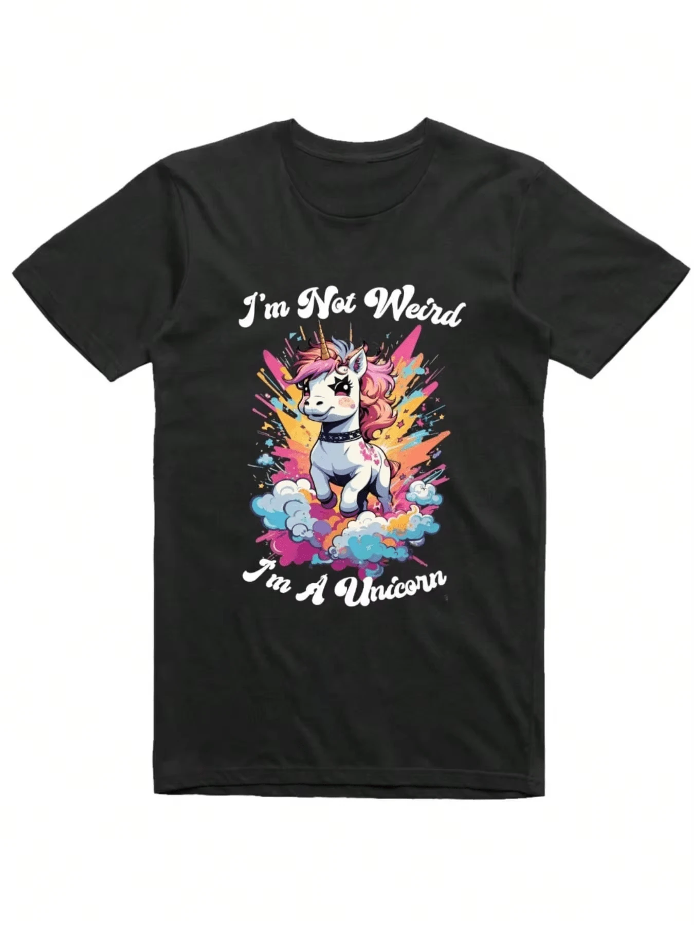 Camiseta gráfica para hombre, camiseta de cuello redondo casual negra, 100% algodón, camiseta gráfica divertida "No soy raro, - Negro - Ver 1