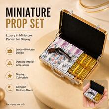 Exquisite Miniature Golden Deposit Box Model, Containing Miniature Gold And Silver Coins, Gold Bar Models And Banknote Model Ornaments, Suitable For Dollhouse Miniature Scenes, Home Decor, And Collection Display, And Also Makes A Great Gift. - A - View 3