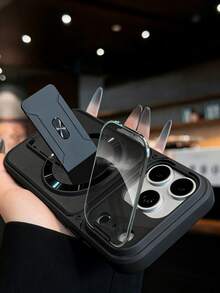 Casing Ponsel Mewah dengan Stand Magnetik dan Pelindung Kamera, Kompatibel dengan iPhone 17 Pro Max 17 Pro 17 16 Pro Max 16 Pro 16 15 Pro Max 15 Pro 15 14 Pro Max 14 Pro 14 13 Pro Max 13 Pro 13 12 Pro Max 12 Pro 12 11, Mendukung Pengisian Daya Nirkabel, Penutup Belakang Tahan Guncangan - Hitam - View 4