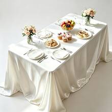 1 pieza Mantel de satén blanco, resistente a las arrugas y las manchas, lavable - Adecuado para el hogar, bodas, fiestas, cafés, picnics, forma rectangular, disponible en varios tamaños - Blanco - Ver 6