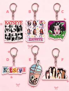 1個卡通 KATSEYE 壓克力鑰匙圈，K-POP 風格，K-Pop 女團 Manon Sophia Daniela Lara Megan Yoonchae，包包掛飾與粉絲禮物，適合男友、女友、家人、老師、派對禮物及 EYEKONS 主題手機裝飾 - 彩色 - 查看 9