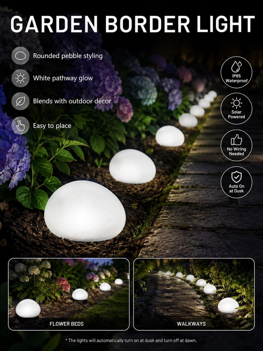 鵝卵石造型太陽能戶外燈，IP44防水自動充電景觀燈，天然石材風格氛圍燈，適用於花園、別墅、庭院、婚禮、節日派對、人行道裝飾照明 - 多色 - 查看 1