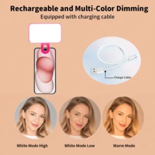 Portable Selfie Fill Light With Clip, Suitable For Phone Camera, Video Conference, 3 Lighting Modes, Rechargeable, Compact, Fit For Laptop/Phone/Tablet/Zoom Call/Makeup, Ideal For Selfie And Live Streaming, Portable Fill Light - Rose Pink - View 2