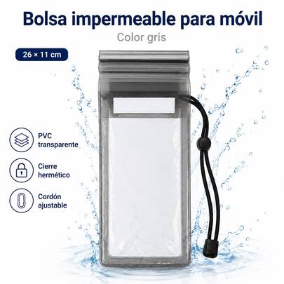 Funda impermeable móvil triple cierre autoadhesivo doble protección, táctil sensible huella facial, cordón anti caída, 10 colores anti agua arena polvo, playa piscina pesca compatible todos celulares