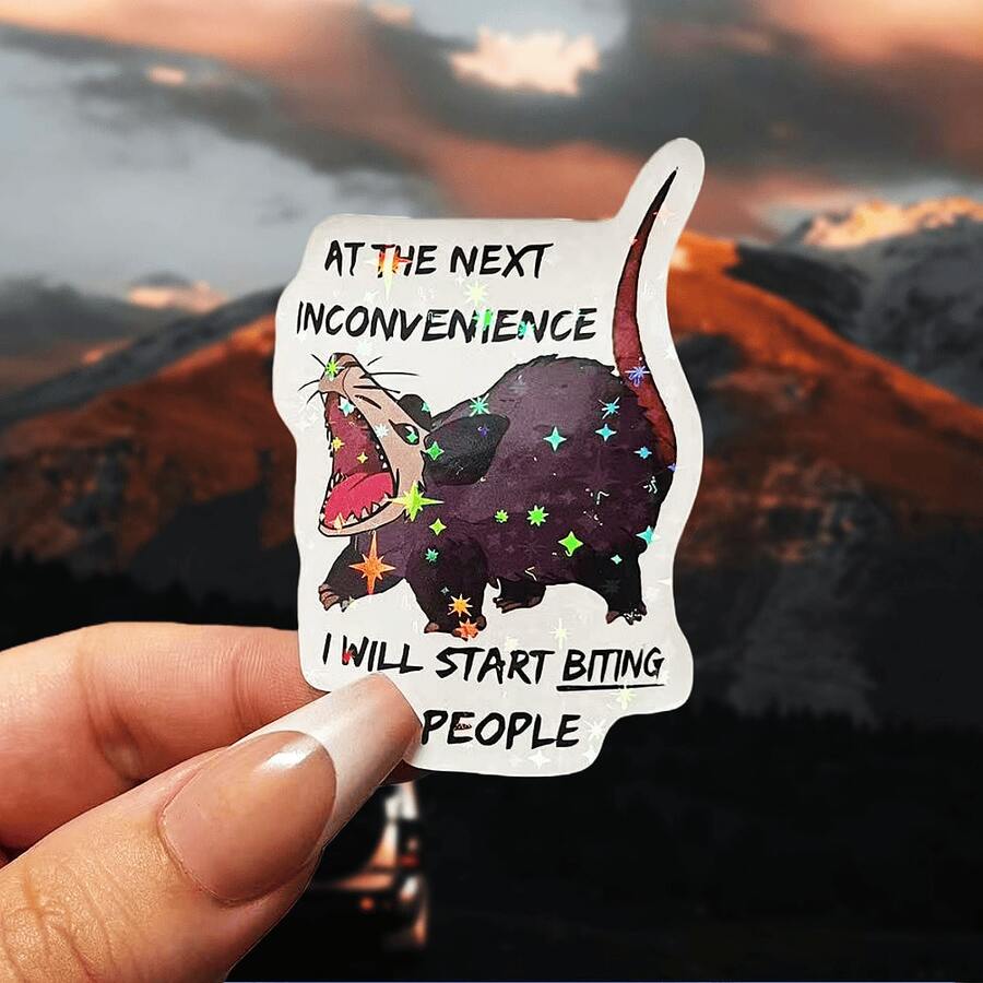 Funny Screaming Raccoon Vinyl Sticker - "Next Time I'll Start Biting" - Self-Adhesive Toilet Lid And Tank Sticker, Suitable For Bathroom Decor - Cute And Quirky Gift Idea, Toilet Lid Sticker | Amusing Graphic Sticker | Decoration, Toilet Sticker - Multicolor - View 1