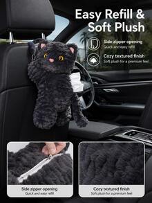 Auto Taschentuchbox Halter Katze, flauschiger hängender Serviettenhalter für Auto Kopfstütze Rücksitz, ästhetischer Tier Taschentuch Organizer, weiches flauschiges Auto Innenraum Zubehör Dekoration für Frauen Männer Autobesitzer, Zuhause Büro Badezimmer - KATZE - Übersicht 10