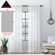 COSENNATUR 1pc White Pom Pom Striped Jacquard Semi-Sheer Curtain, Rod Pocket Design, Lightweight Soft Washable, Modern Minimalist Style, Suitable For Living Room, Bedroom, Dining Room, Office, Wedding Decor - White - View 16