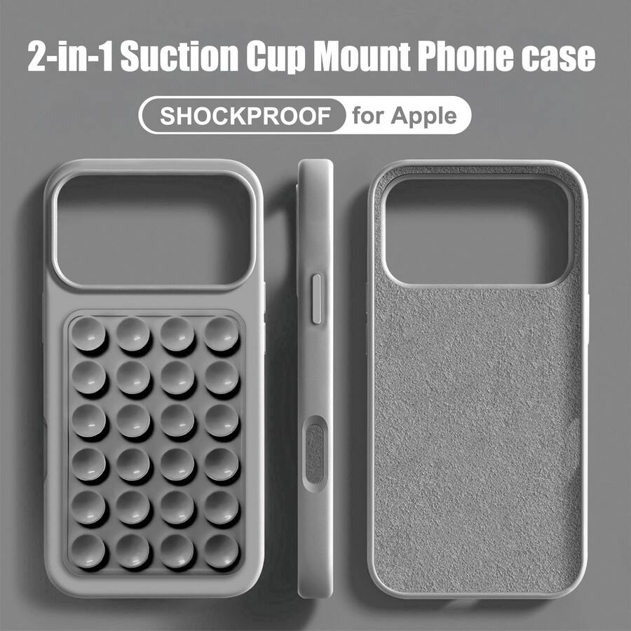 2-In-1 Double-Sided Silicone Suction Cup Phone Case, Compatible With IPhone 17ProMax 16ProMax 17 16 15 14 13 Pro ProMax, Protective Phone Shell - Grey - View 1