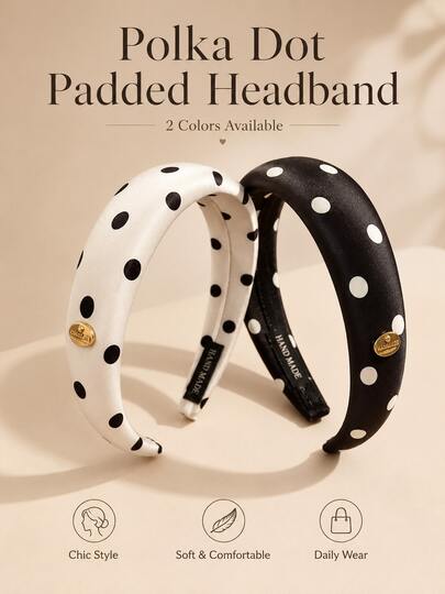 1/2pcs French Vintage Polka Dot Thick Headband, 2 Colors Black & White Polka Dot Wide Sponge Headband, Women's Elegant Fluffy Hairband, Luxury Metal Buckle Decoration, Non-Slip Comfortable Hair Accessory, Suitable For Commute, Date, Photo, Makeup, Face Washing, Party, Daily Outfit, Hair Accessory Gift