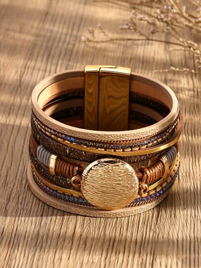1 Peça Pulseira Boho Multicamadas Envolvente Larga, Ideal para Uso Diário de Mulheres, Viagens à Praia e Férias