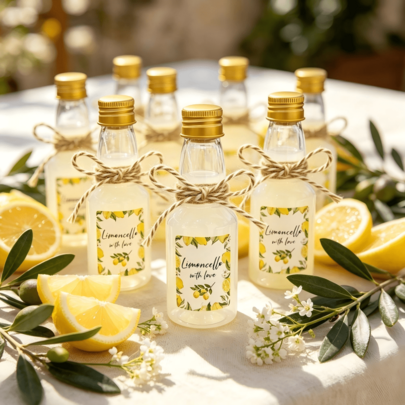 VICKYO 50pcs 60ml Mini Empty Plastic Favor Bottles With Lemon Theme Stickers, Gold Caps & Rustic Rope Bow, Cute Small Gift Bottles For Wedding Favors, Bridal Shower Guest Gifts, Garden Party Table Decorations, Summer Party Supplies, DIY Gift Box Fillers
