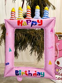 1pc Blue Happy Birthday Print Colorful Candles Birthday Cake Photo Frame Balloon Base Birthday Cake Balloon Set Suitable For Birthday Party Decoration Propsanniversaries,As Well As For Event Decor And Photo Props - View 5