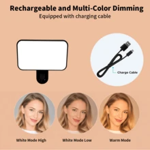 Portable Selfie Fill Light With Clip, Suitable For Phone Camera, Video Conference, 3 Lighting Modes, Rechargeable, Compact, Fit For Laptop/Phone/Tablet/Zoom Call/Makeup, Ideal For Selfie And Live Streaming, Portable Fill Light - Black and White - View 2