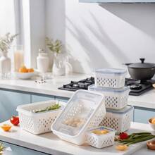 GHQ 9pcs/Set Large Capacity Fruit Storage Containers For Fridge With Removable Colander, Airtight Food Storage Container, Dishwasher  Produce Saver For Refrigerator, Keep Berry Fruit Fresh Longer 3 Boxes+3 Drain Baskets+3 Lids - Black - View 2