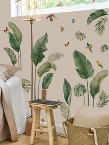 Watercolor Tropical Greenery Series Removable Wall Stickers, Monstera & Banana Leaf Multiple Options, Waterproof PVC Self-Adhesive Decals For Living Room, Stairs, Baseboard, Refrigerator, Homestay, Spring Nordic Home Decor - Wall Stickers - View 9