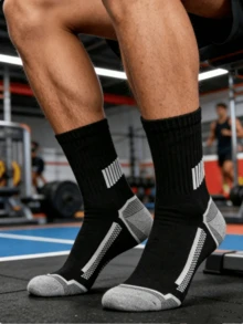 10 Pairs Men's Mid-Calf Socks, Black White Gray Colorway, Striped Ankle Support Design, Comfortable Outdoor Sports Socks, Back To School Season - Multicolor - View 2