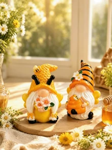 1pc Cute Bee Gnome Statue, Outdoor Resin Decor, Spring & Summer Garden Ornament, Suitable For Garden, Patio, Shelf Decoration, Housewarming Gift, Mother's Day Gift, Balcony & Windowsill Accent - A - View 2