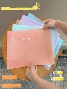 A4 按扣文件袋 透明加厚塑膠 馬卡龍色 學生辦公收納袋 5/8/10件組 時尚文件收納夾 - A - 查看 8