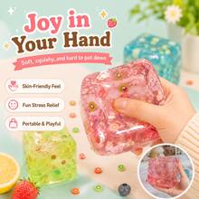 4pcs Random Color Children's Educational Color Recognition Transparent Cube Ornaments, Colorful Fruit Pattern Soft Squeeze Toys, Fun Sensory Training Gadgets, Soft Plush Toys, Birthday Party Reward Gifts - Multicolor - View 5