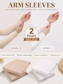 2 Pairs Solid Color Bohemian Sleeve Covers, Modal Elastic Arm Warmers For Vacation And All Seasons - A - View 1