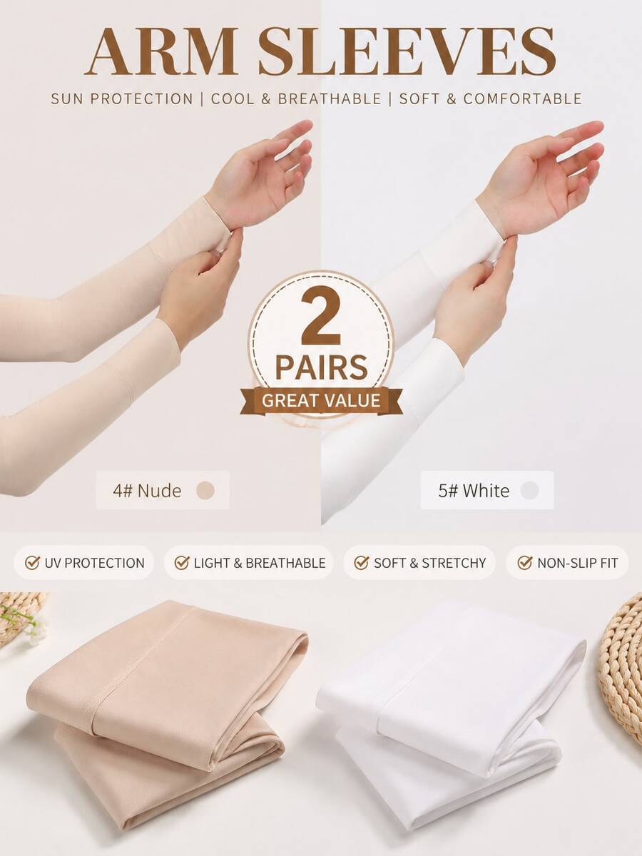 2 Pairs Solid Color Bohemian Sleeve Covers, Modal Elastic Arm Warmers For Vacation And All Seasons - A - View 1