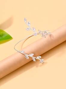 1pc Cubic Zirconia Flower Arm Cuff, Women's Fashion Party Accessory - Silver - View 3