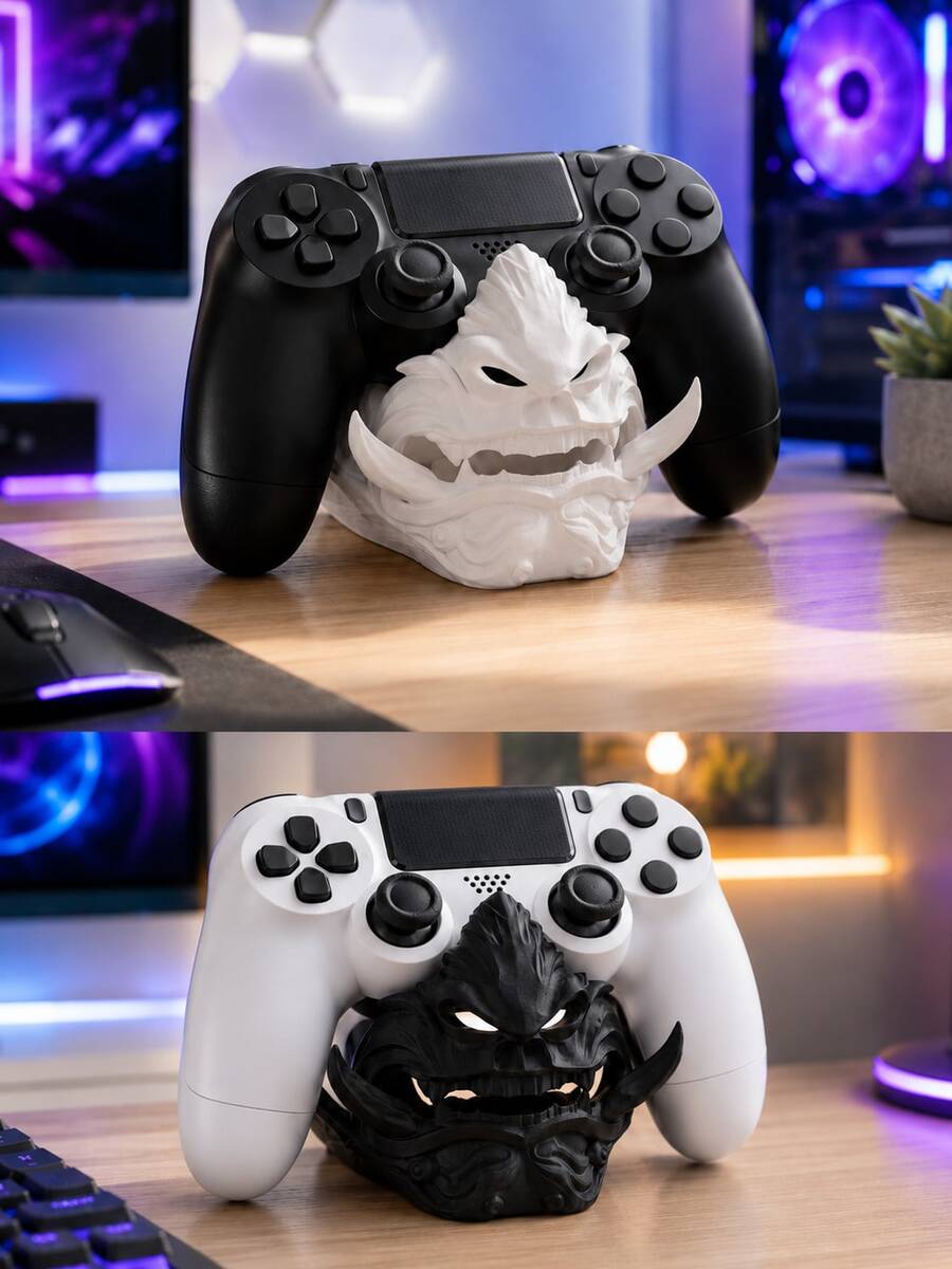 Oni Samurai Demon Mask Game Controller Stand, Universal Gamepad Holder Display Stand For Video Game Console Controllers, 3d Printed Japanese Style Gaming Desk Accessories, Desktop Organizer Game Room Decor, Gamer Gifts For Men Boyfriend Son