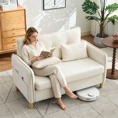 2 Seater Sofa Beige Chenille - Modern Style, Comfortable & Easy Assembly