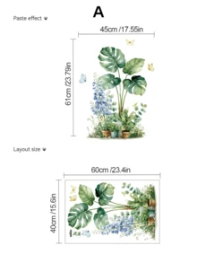 Watercolor Tropical Greenery Series Removable Wall Stickers, Monstera & Banana Leaf Multiple Options, Waterproof PVC Self-Adhesive Decals For Living Room, Stairs, Baseboard, Refrigerator, Homestay, Spring Nordic Home Decor - Wall Stickers - View 13