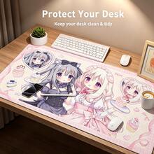 Leather Desk Pad Protector Full Screen Polka Dots Strawberry Cake Sexy Girl Sweet Pink Japanese Amine Y2K Kawaii Mouse Pad Office Desk Mat Waterproof Non-Slip PU Desk Blotter Pad - View 4