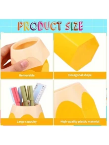 1 pezzo Portapenne colorato, scatola di stoccaggio da scrivania carina, colore casuale, tazza in plastica PE con scatola, organizer per cancelleria, adatto per la decorazione di casa e ufficio, supporto creativo per cancelleria, tono chiaro, stoccaggio per spazio di lavoro personale - Multicolore - Visualizzare 6