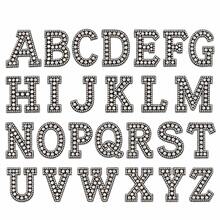 Juego completo de 26 letras con parches bordados de strass de colores sobre fondo negro, parches de letras A-Z para transferencia de calor, parches bordados para coser, uso DIY para nombres en ropa - conjunto de 26 letras - Ver 1