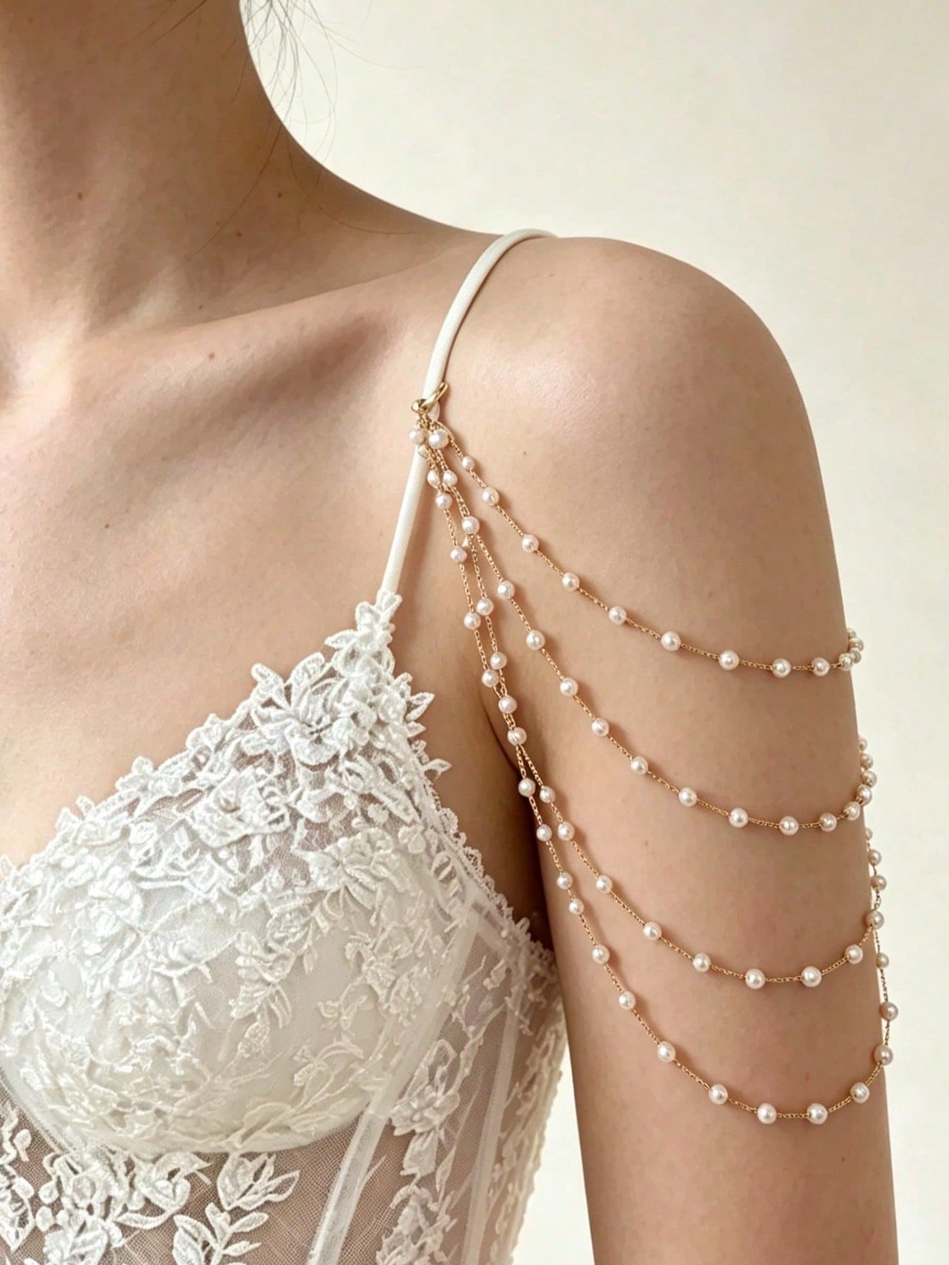 Multi-Layer Faux Pearl Shoulder Chain, Niche Luxury Elegant Bridal Wedding Fashion Evening Dress Versatile Accessory - Irregular-shaped Pearls - View 1