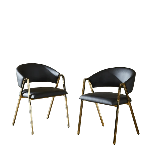 Set Of 2 Dining Chairs In Black PU Leather, Luxurious Gold Metal Frame, Modern Minimalist Chair With Backrest, Suitable For Dining Room & Living Room - Black - View 1