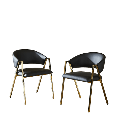 Set Of 2 Dining Chairs In Black PU Leather, Luxurious Gold Metal Frame, Modern Minimalist Chair With Backrest, Suitable For Dining Room & Living Room