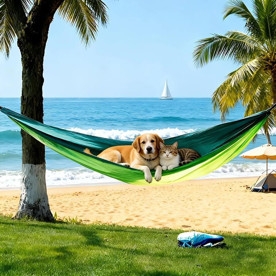 Camping Hammock, Portable Hammocks With Tree Straps & Attached Carry Bag, Camping Essentials Gear, Perfect For Outside Indoor Hiking Beach Backpack Travel - Royal Blue and Sky Blue - View 1