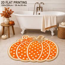 1pc Polka Dot Pumpkin Shaped Rug, Orange Warm Polka Dot Design, 2D Printed, Suitable For Bathroom, Entryway Mat, Kitchen, Bedroom Bedside, Living Room Fireplace, Halloween Decoration. Short Velvet Material, Shaped Size, Cutting Error 1-5cm - A - View 2