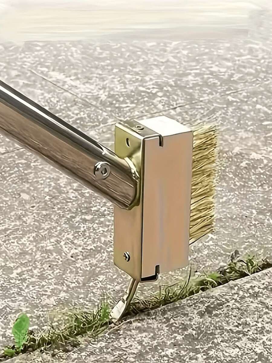 1件手動除草工具：長柄縫隙除草器與鋼絲刷，適用於居家園藝。這款多功能工具可清潔並維護草坪與花園，高效清除地面與磚縫中的雜草、碎屑與苔蘚。